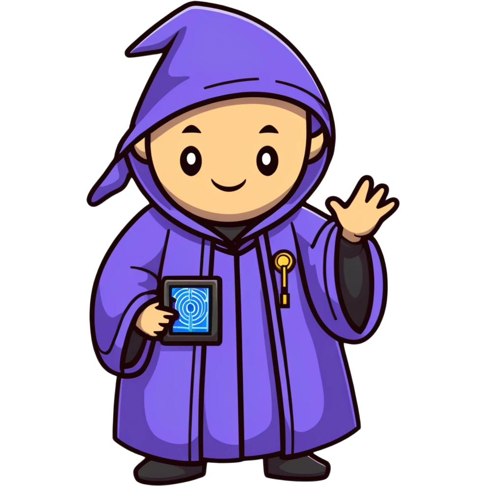 cartoonish tech wizard with circuit patterns on robe emoji