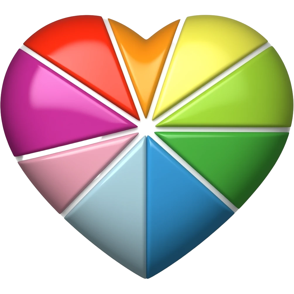 Progress heart red, orange, yellow, green, blue, violet, white, pink, light blue, brown, black emoji