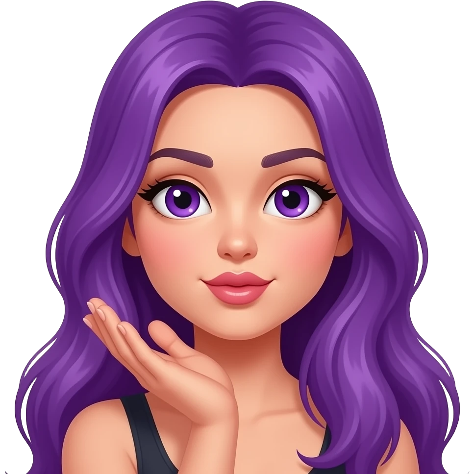 sexy girl with long purple hair and purple eyes gives a air kiss emoji