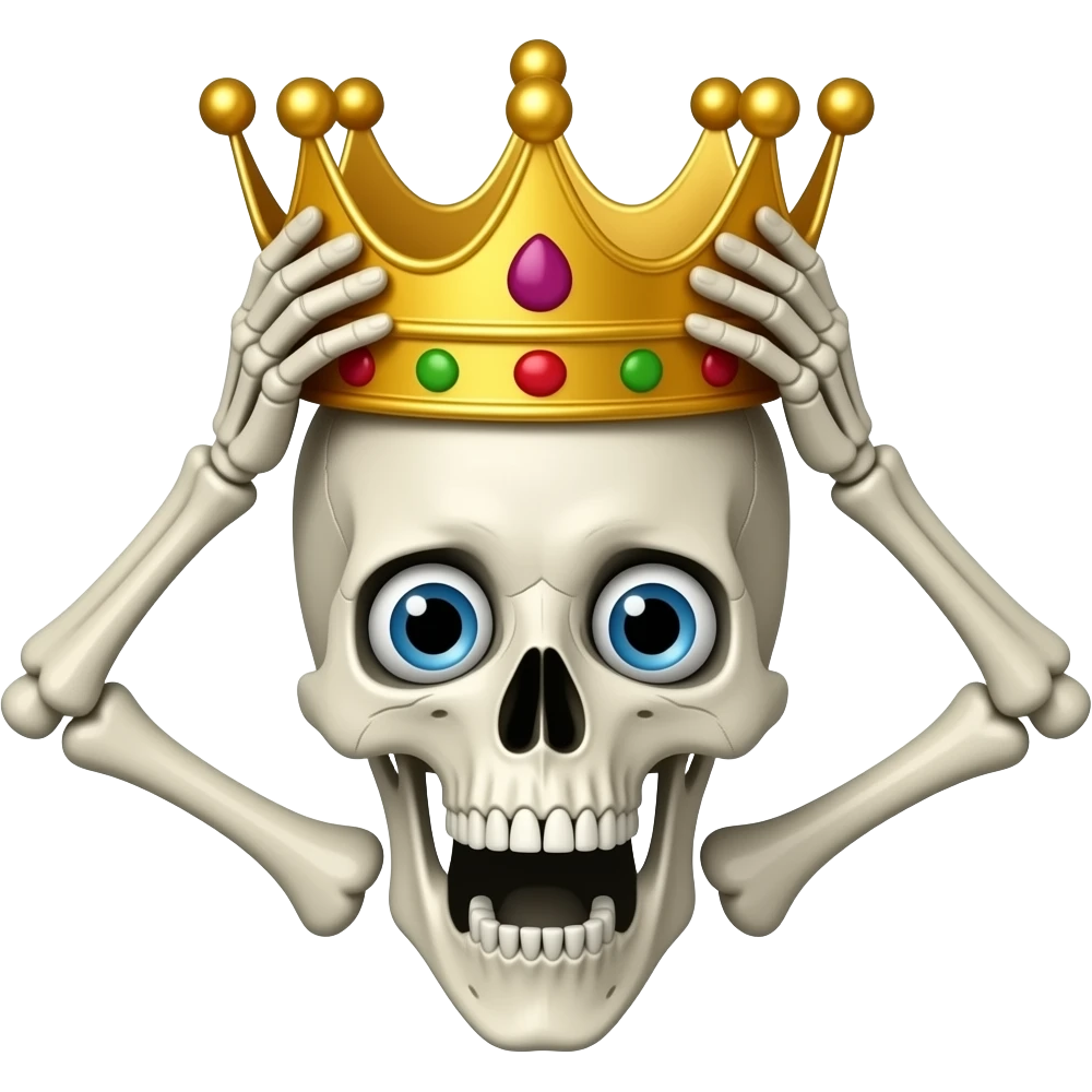 Un crane emojie choqué avev des main avec une courone emoji