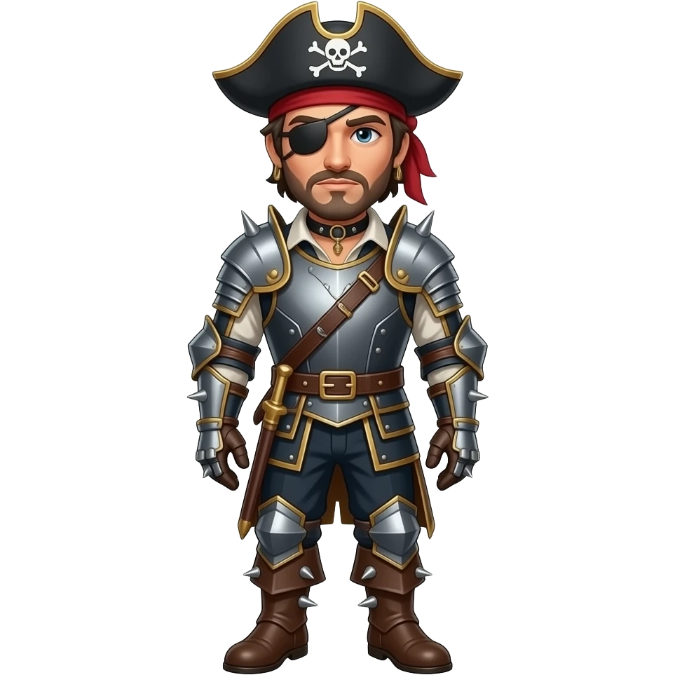 Bir adam olsun ve zırhı olsun ve kafasında korsan şapkası olsun boynunda pabyonu olsun ayagında çiviler olsun çiviler nerede emoji
