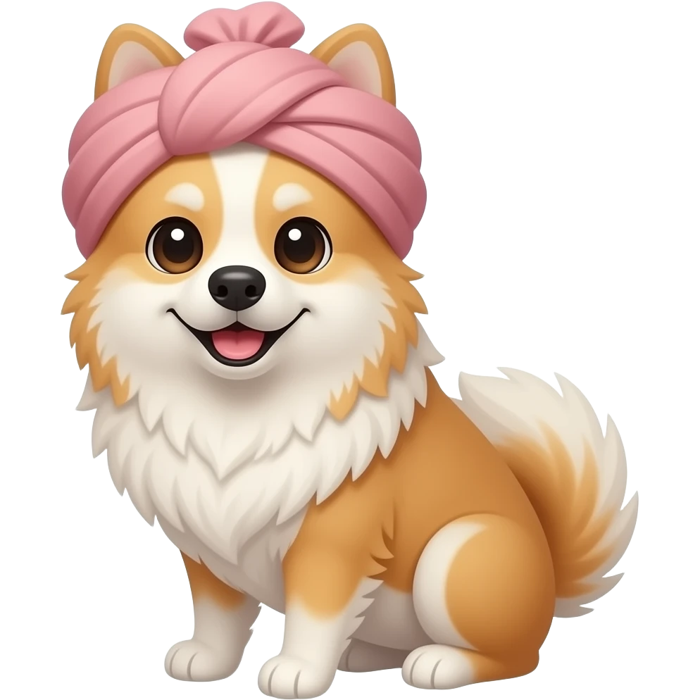 A stefie dog wearing a turban smiling sheepishly emoji