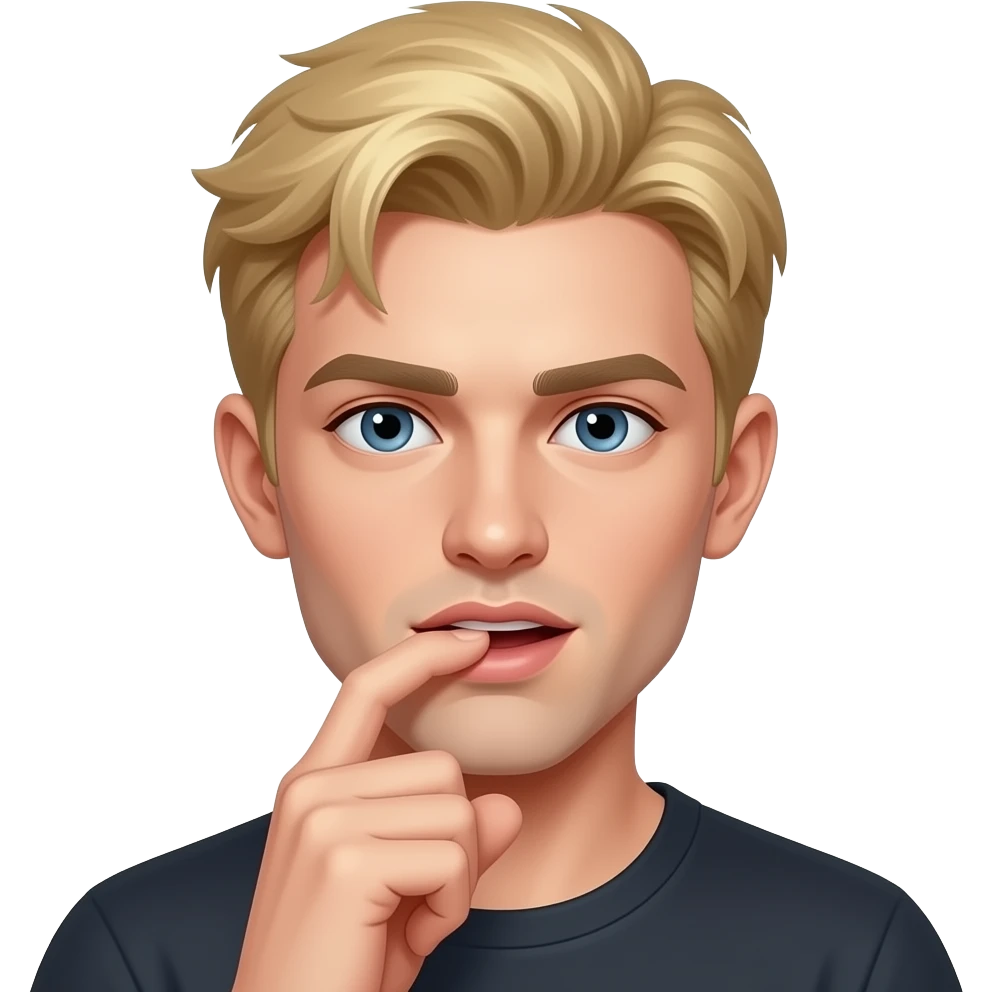 dirty blonde hair man biting finger in a seductive way emoji