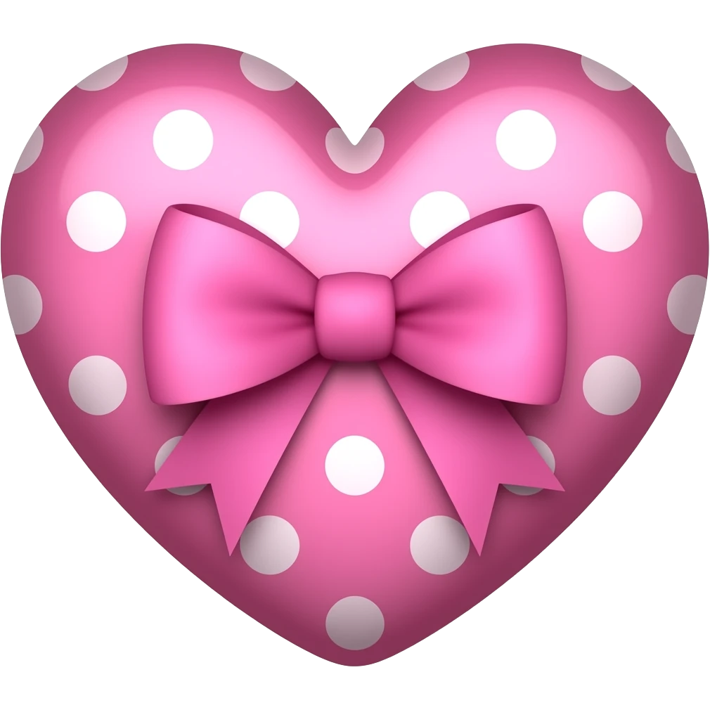 pink heart with a matching bow at the centrewith white polka dots emoji