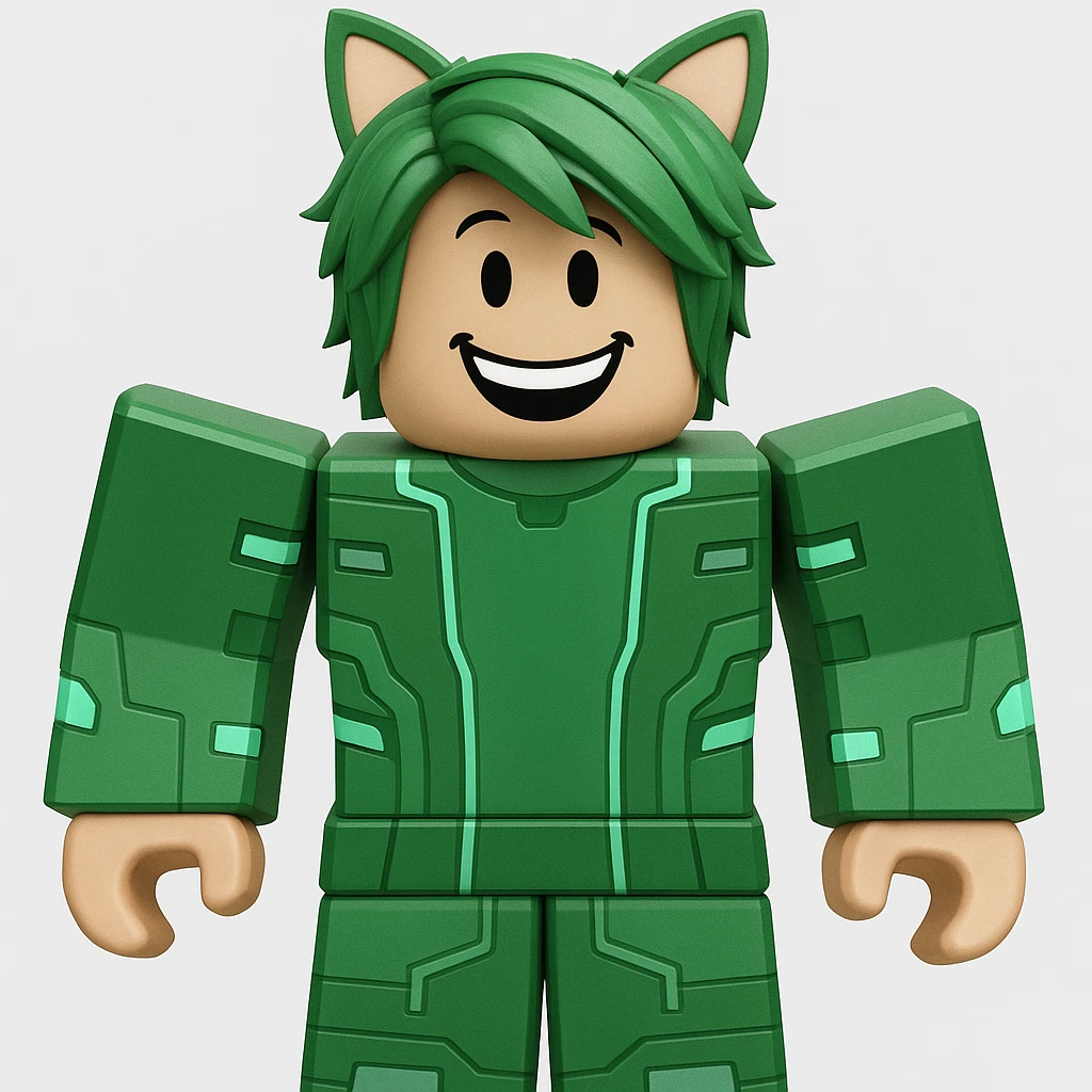 Edit the character in the reference image to have a happy expression, keeping the original Roblox style, outfit, and face color exactly as in the reference image. emoji