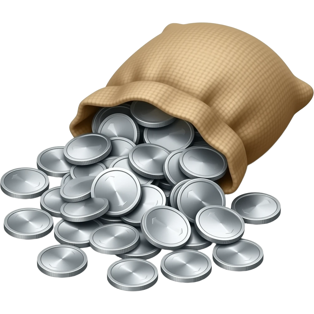 silver coins bag spilling out more real emoji