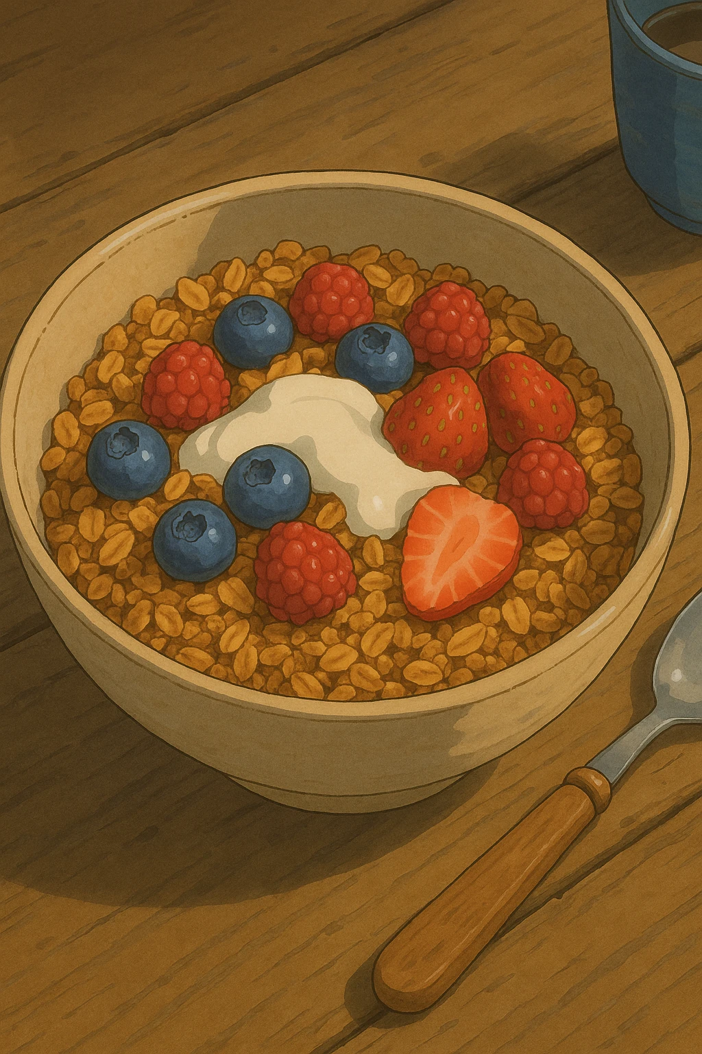 bowl of granola with berries and yogurt emoji