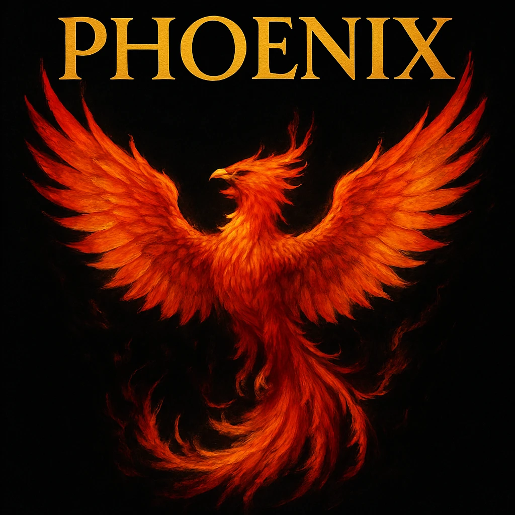 make image of phoenix with title, black background emoji