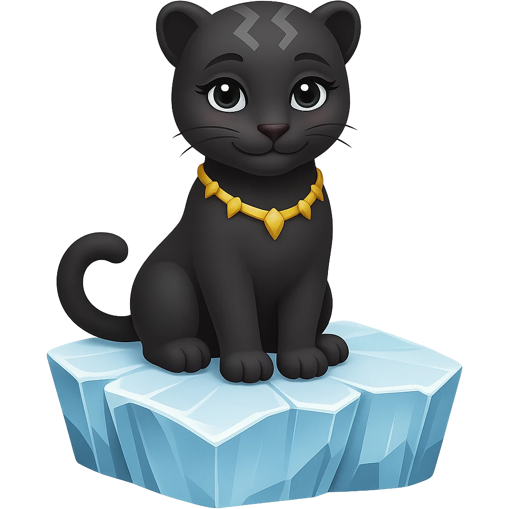 Make the black panther look feminine, keep it on an iceberg, in emoji style with no background. The style should resemble apple style emojis with concise details. emoji