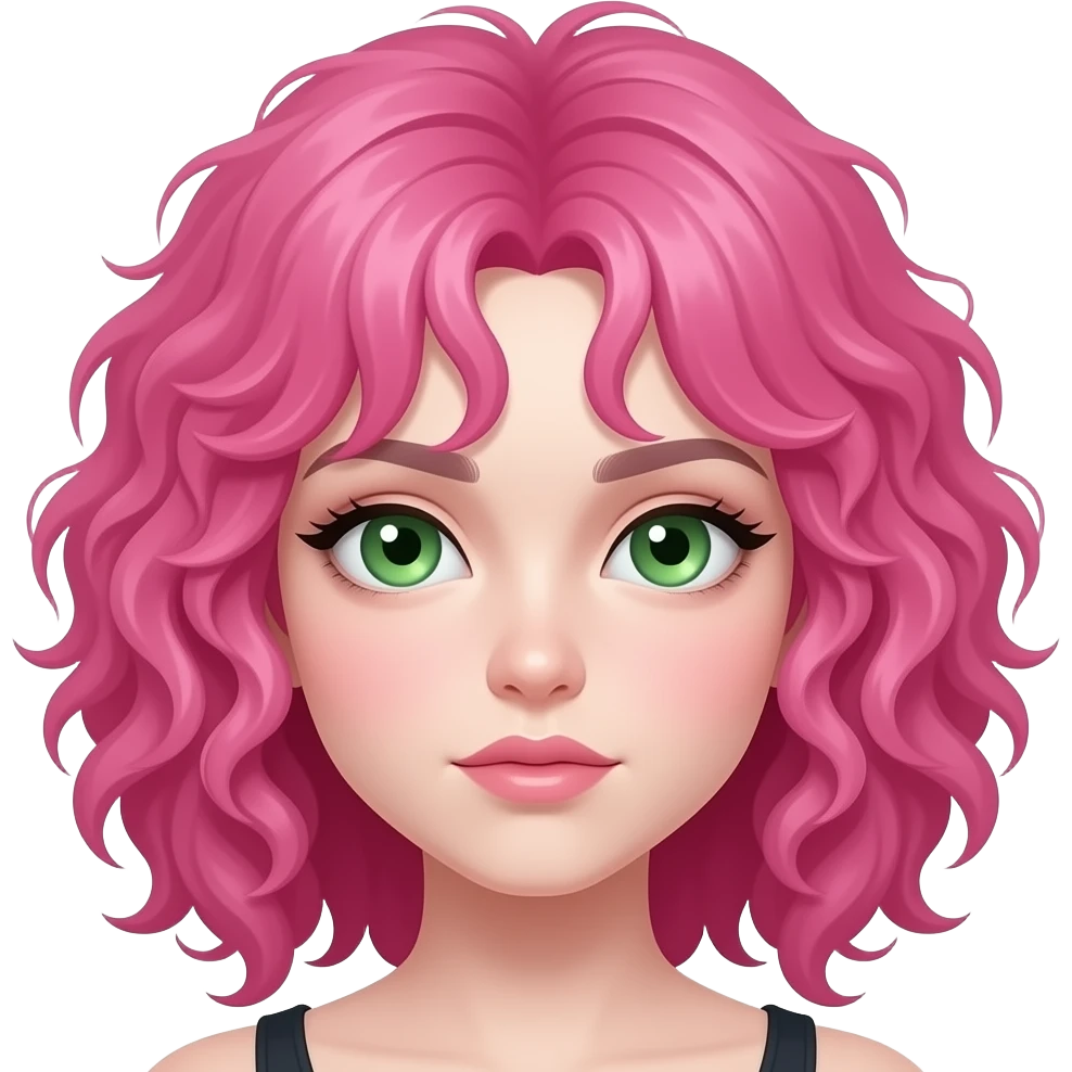 Curly pink hair green eyes emo style emoji