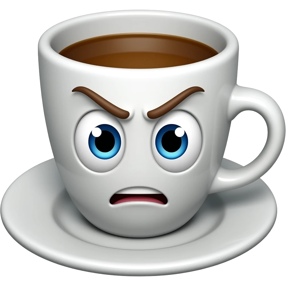 coffee cup animated whith eyes and mouth with revulsion emoji