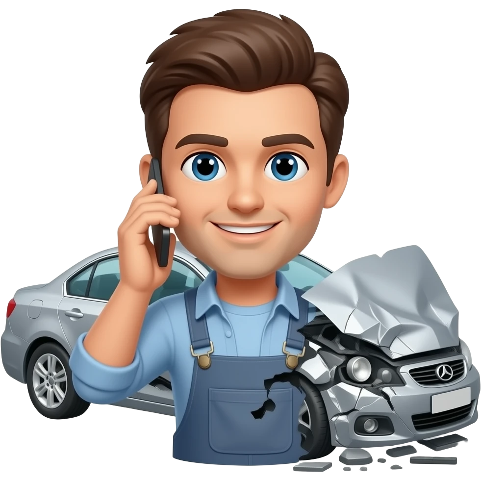 una persona llamando fuera del carro porque tuvo un accidente emoji