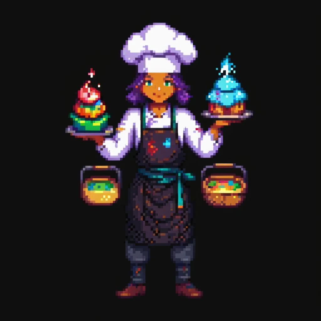Portrait of a transcendent baker with shifting forms and layered outfits from different realities, glowing with epic energy, skeuomorphism style emoji