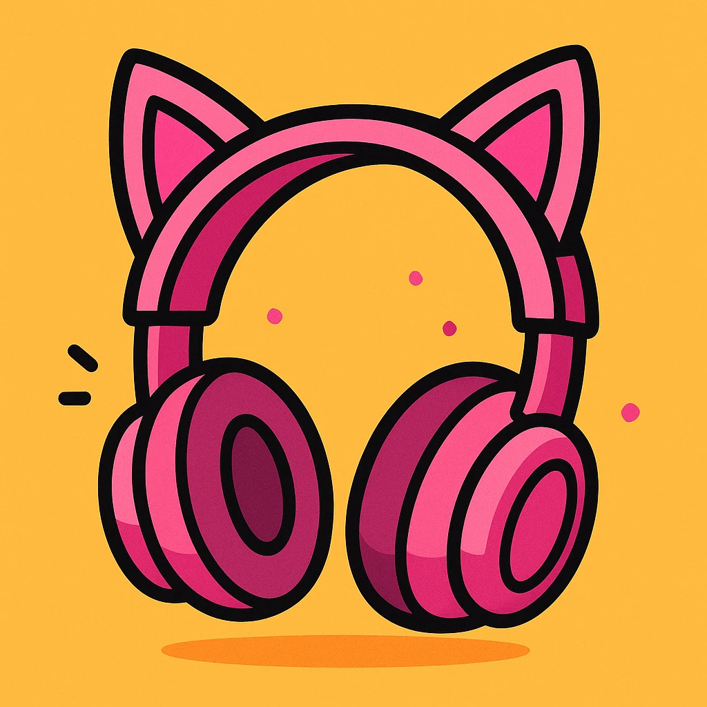 cute cartoon style pink headphones with pink cat ears emoji
