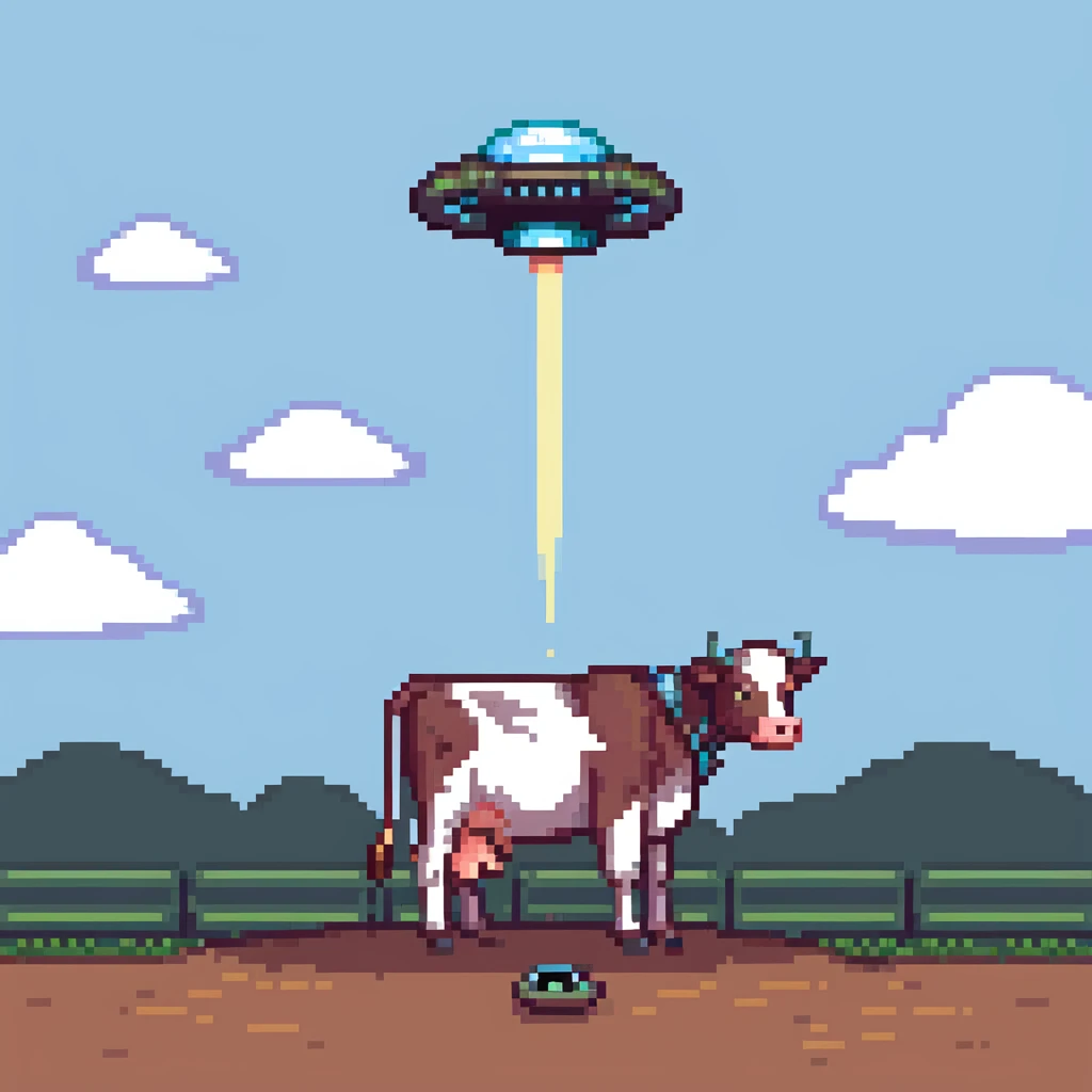 cow being sucked up by a ufo emoji