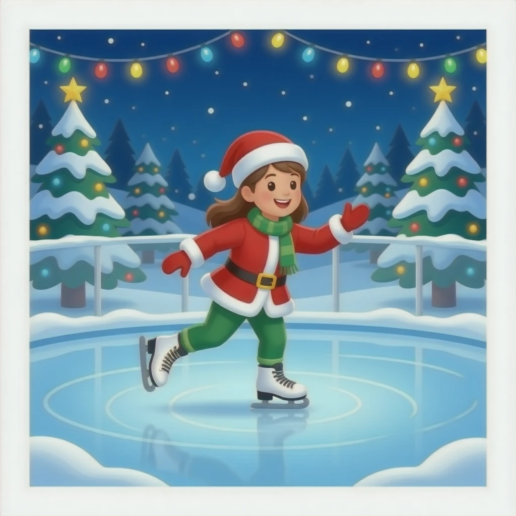 Christmas skating show on the ice rink with Christmas lights on the ice rink emoji