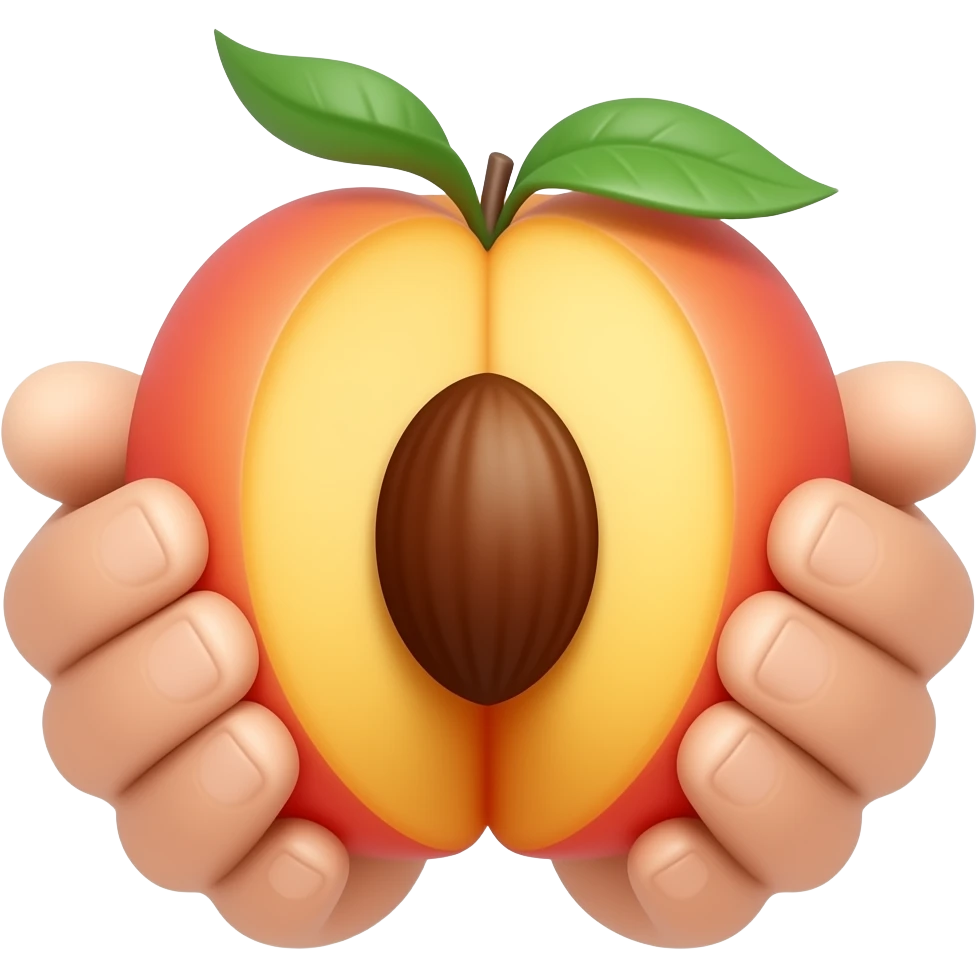 Erstelle ein Emoji von einem Pfirsich mit einem Loch in der Mitte, zwei Hände sollen den Pfirsich an den Seiten greifen und den Pfirsich auseinander ziehen emoji