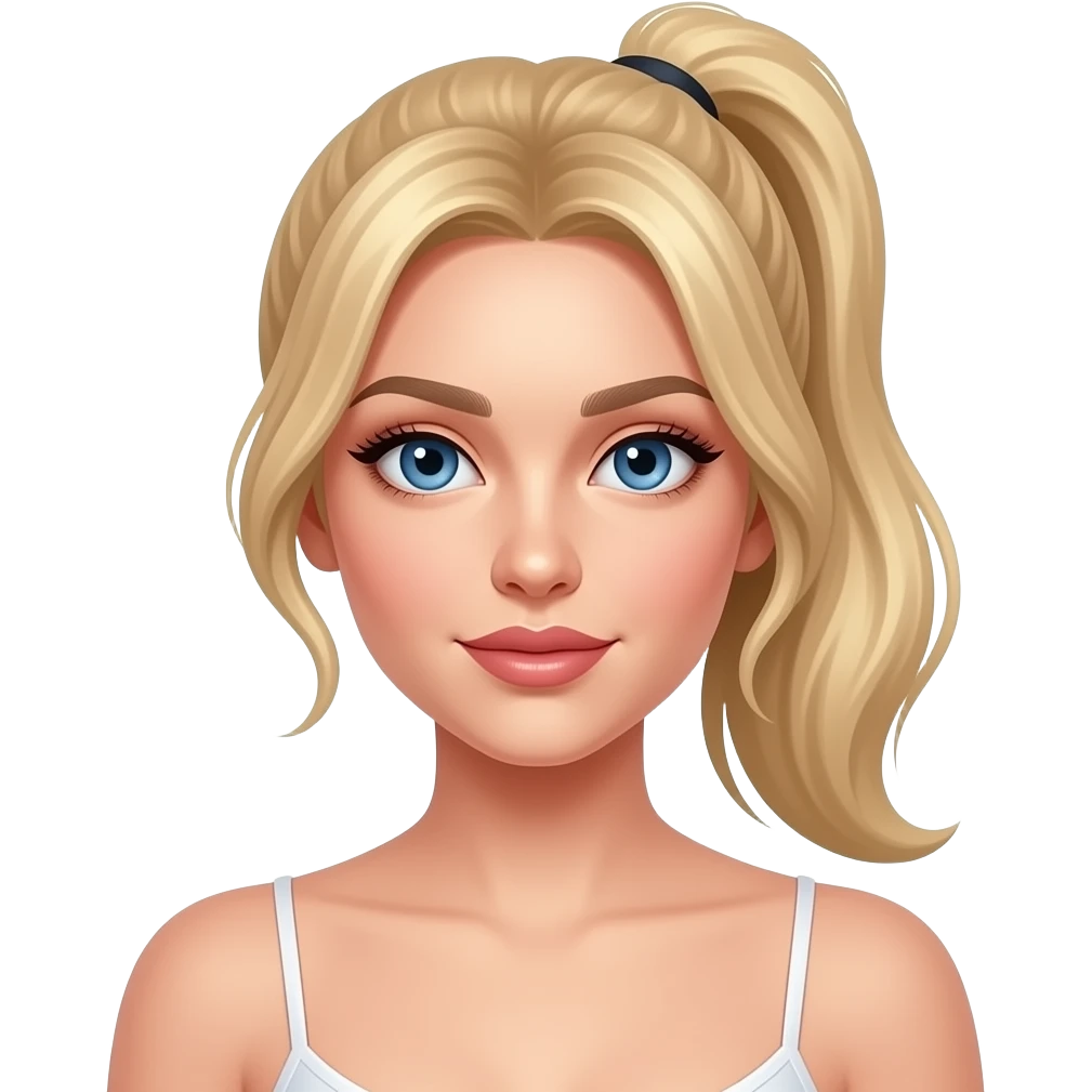 Sexy girl, blonde, blue eyes, slavic, spaghetti strap, ponytail emoji