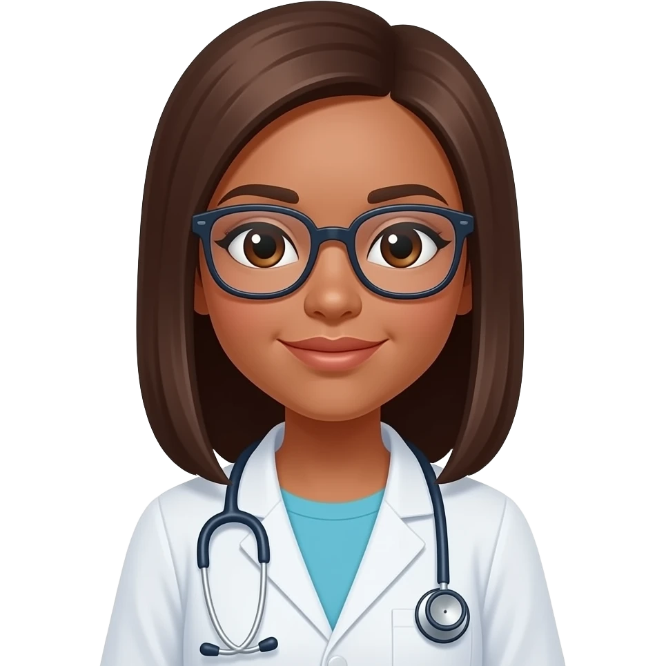 girl with brown skin and straight brown haris doctor and wear glasses emoji