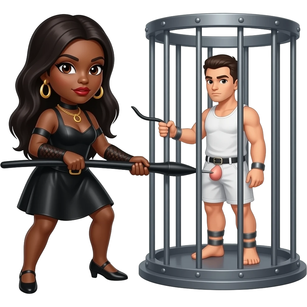 Ebony dominatrix punishes White slave that has his penis in chastity and is pegged with a strapon emoji