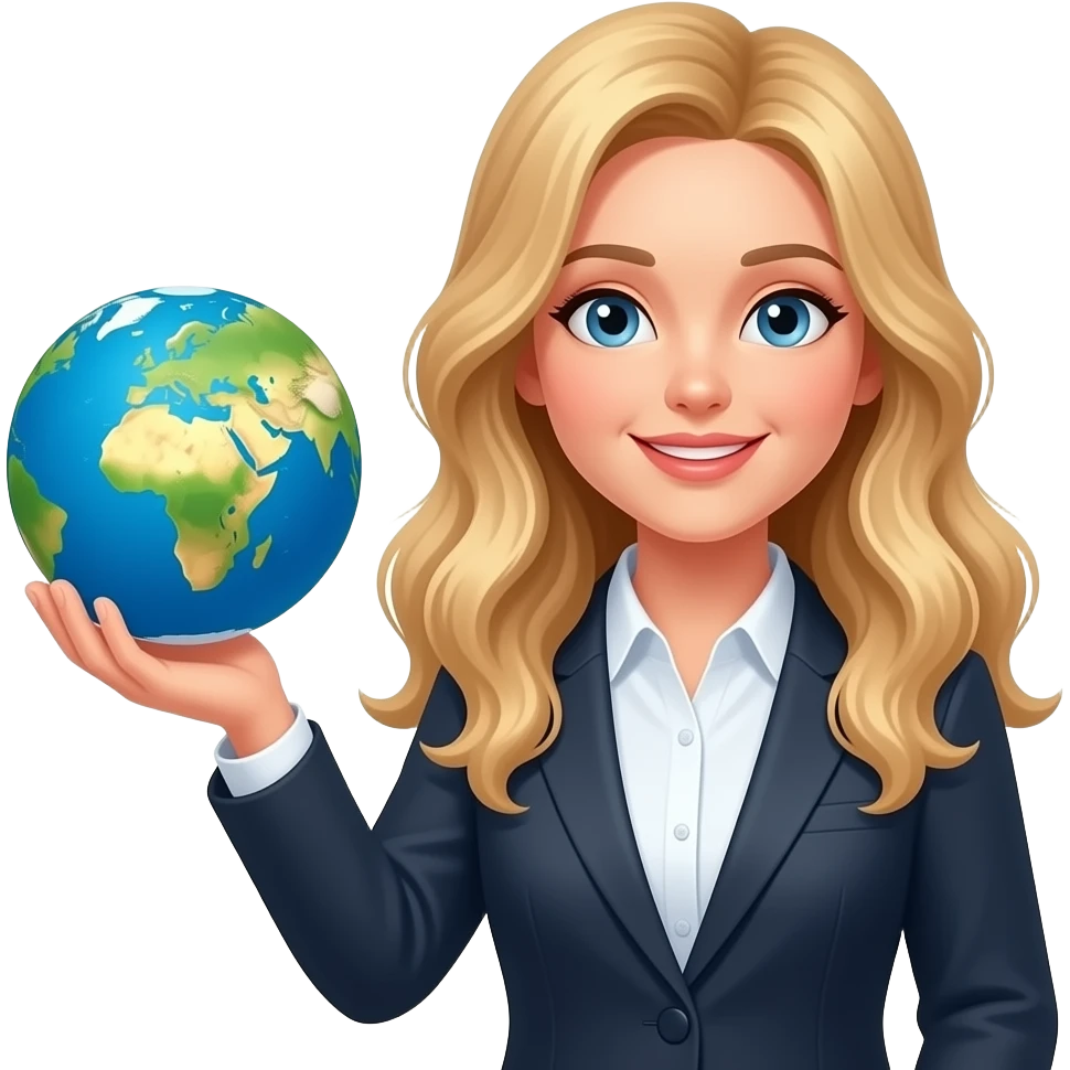 a teacher with long wavy blond hair with the globe in the right hand emoji