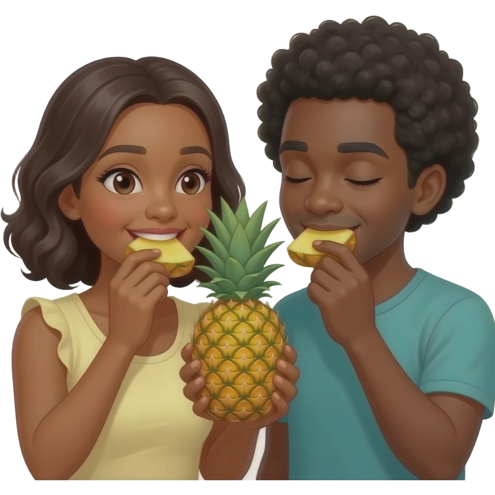 Ebony Couple eating pineapple emoji