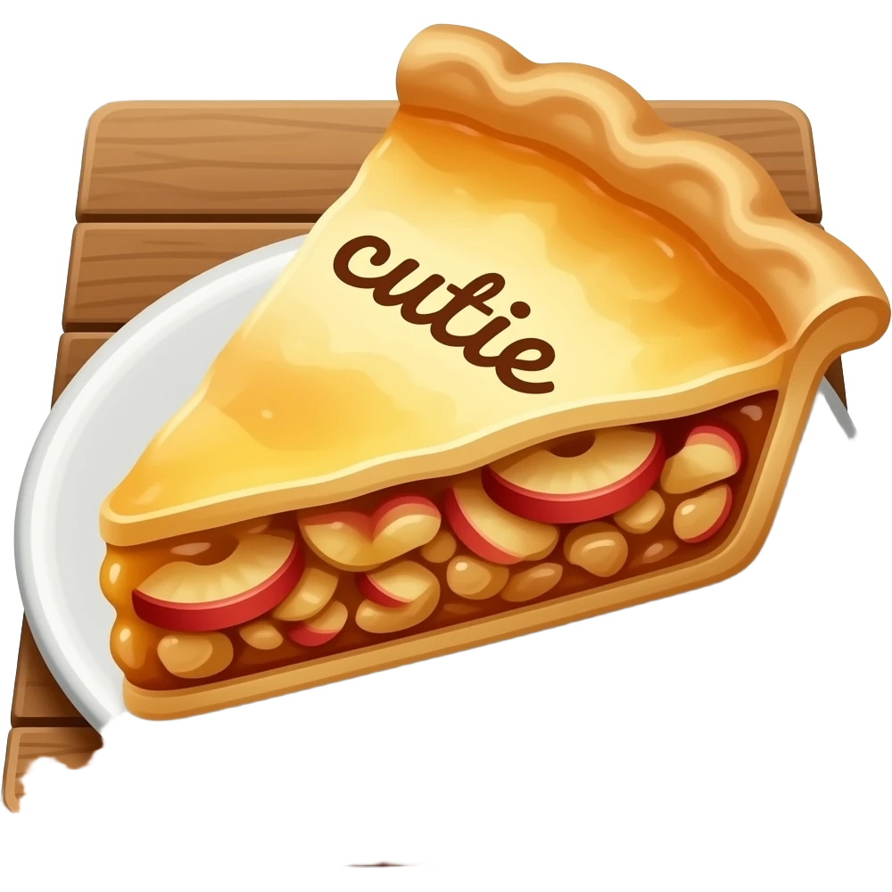 apple pie that says cutie on it emoji