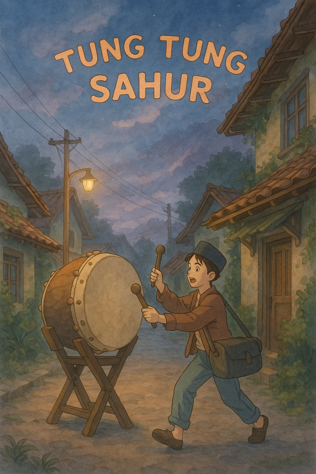 tung tung sahur, ghibli style, soft colors, detailed, atmospheric emoji