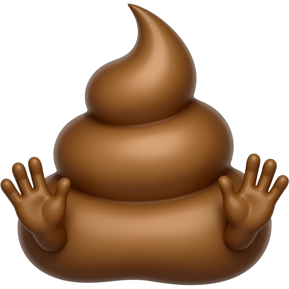 Un gros caca qui nous montre ses mais avec la paume de ses mains vers le ciel emoji