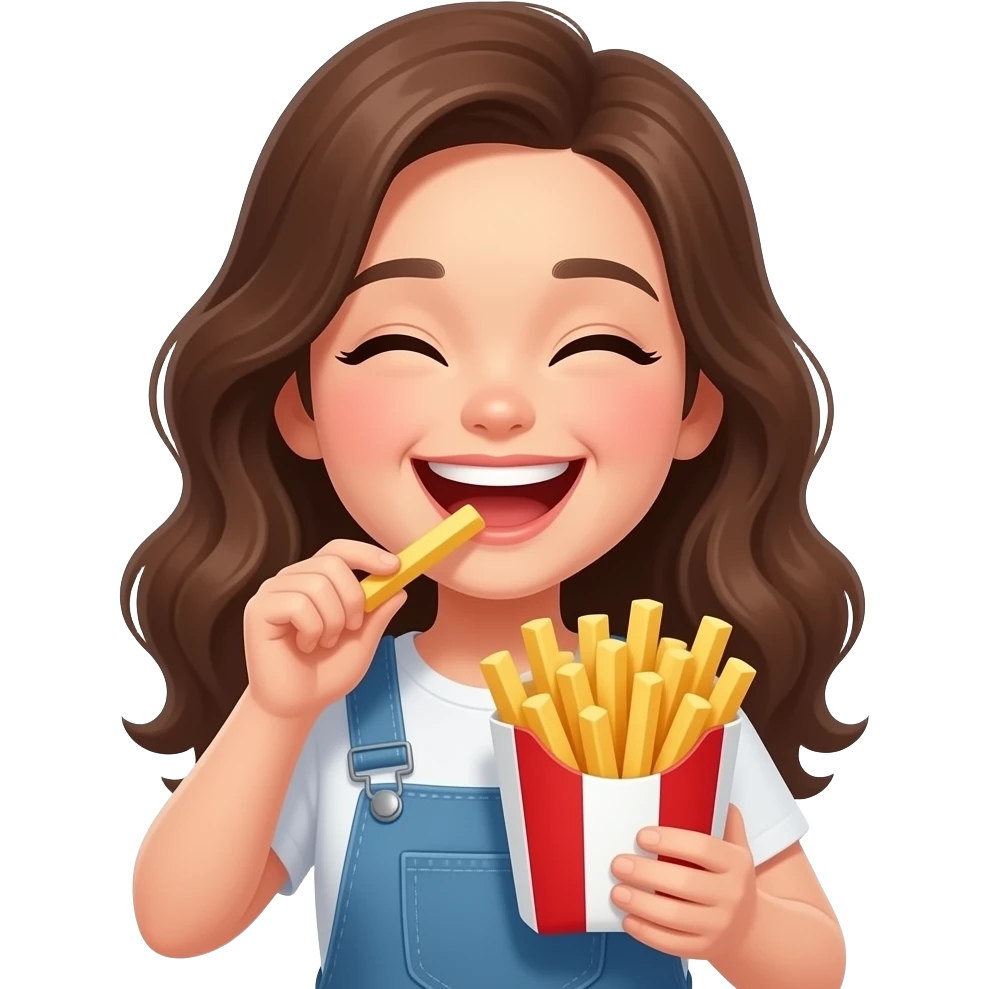 girl laughing and eating french fries emoji