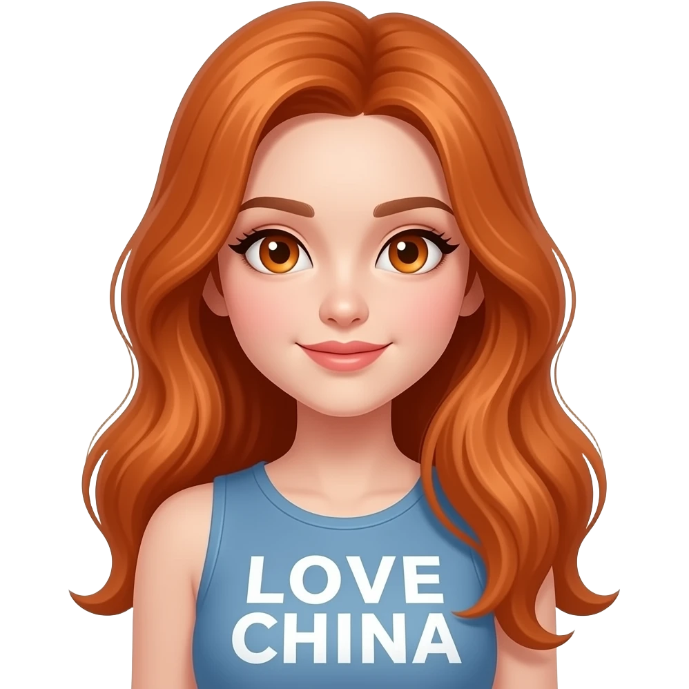 sexy girl with long ginger hair and ginger eyes a top with LOVE CHINA written on it emoji