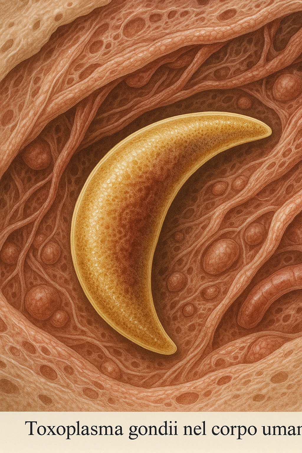 Toxoplasma gondii, visto all'interno di un corpo anatomico in italiano emoji