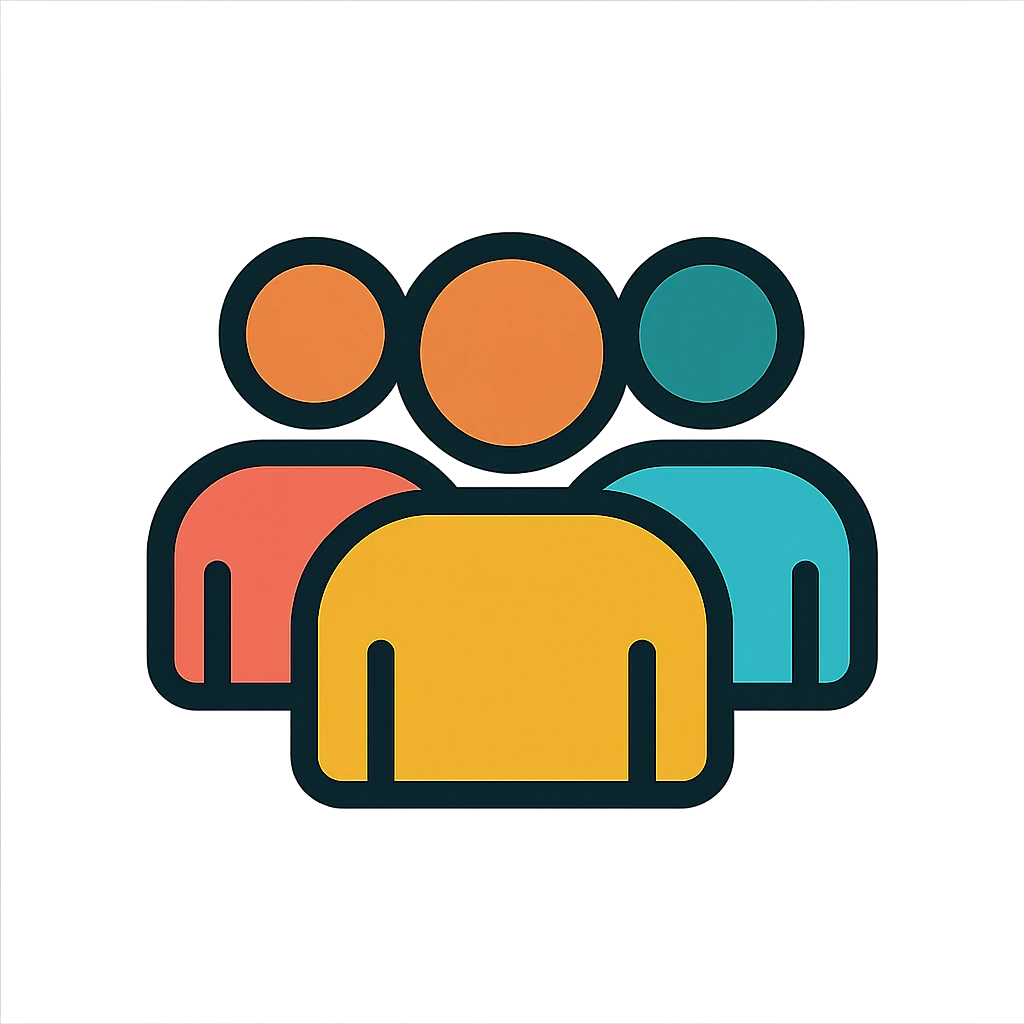 group of people, color outline icon style, black outlines, simple and clear emoji