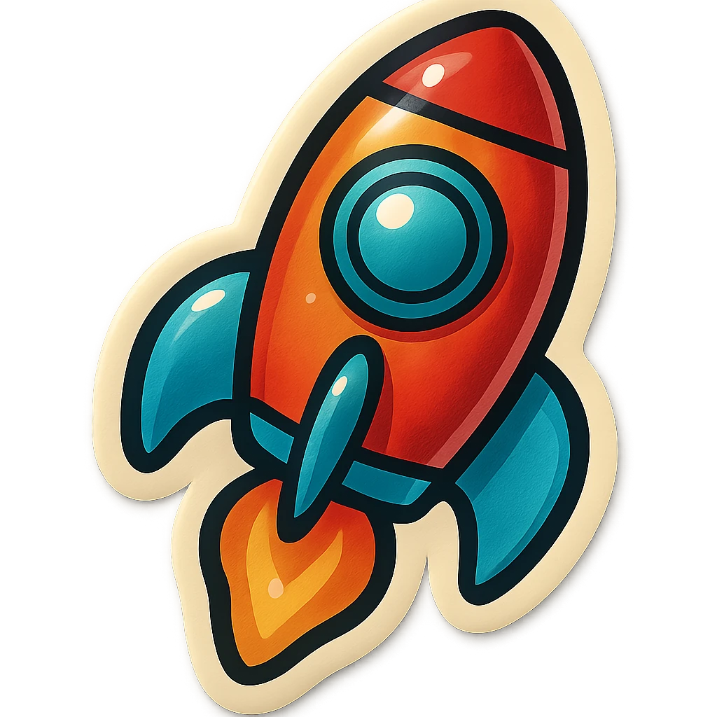 single rocket icon, playful retro sticker look, bold lines, no text, simple and clear emoji