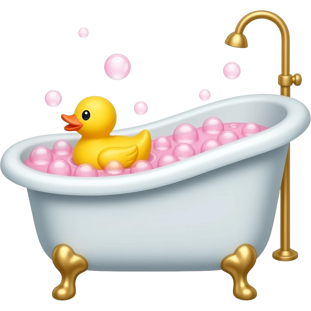 Bath tub with a small rubber duck on the pink bubble water emoji emoji