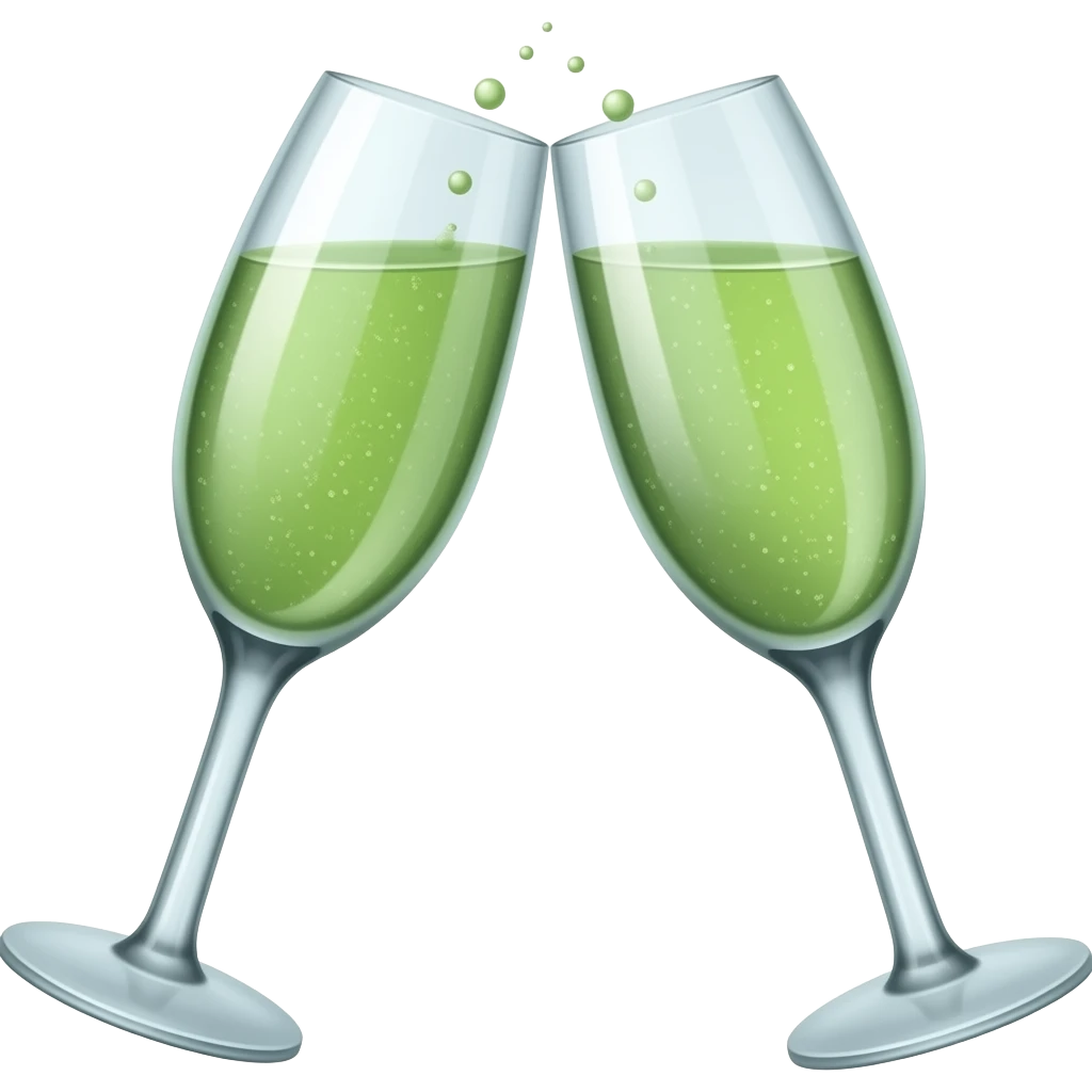 Champagne glasses Green champagne giving cheers you going slightly on the rim with a few green bubbles a emoji