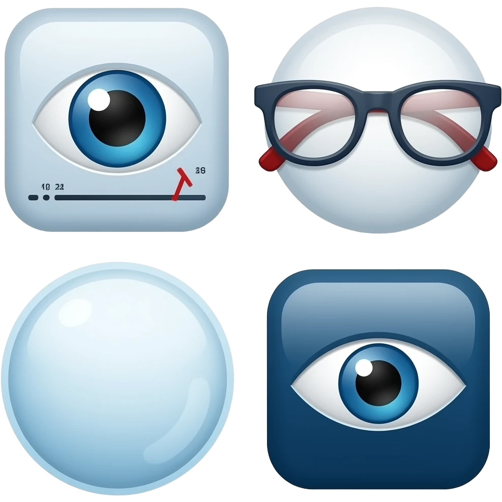 Create a set of custom emojis for “Optica Laiston” using a clean and modern optical brand style. Use deep blue and white as primary colors, with red used only as subtle accents. emoji
