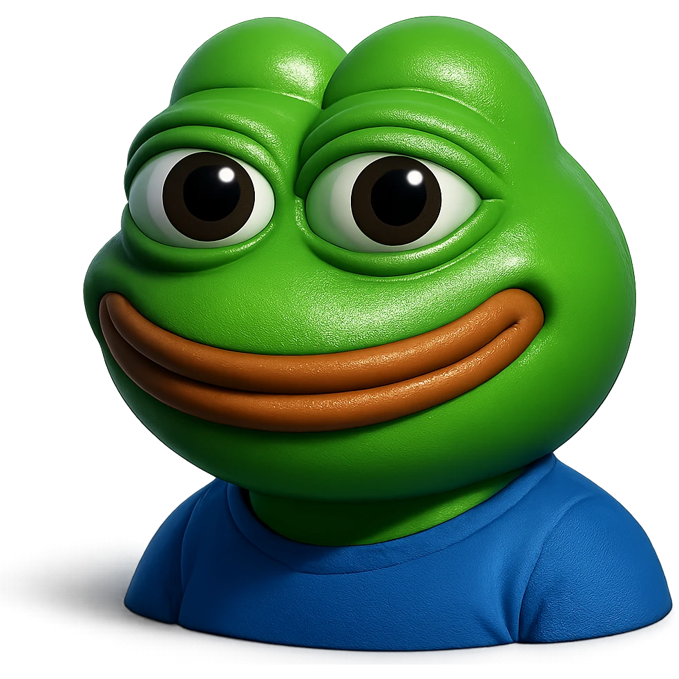 make a pepe in bright green smiling and looking straight at the camera in 3d style, good highlights and shadows, drop shadows emoji