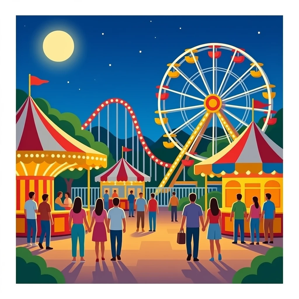 Amusement park night time with people emoji