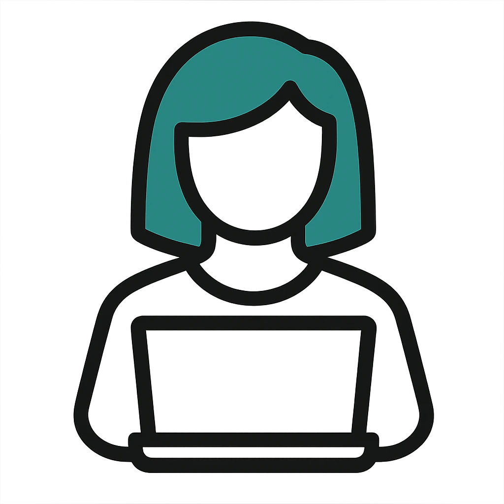 Make the face transparent, clothes as lines only, only the hair is filled in, teal icon style, keep background transparent. emoji