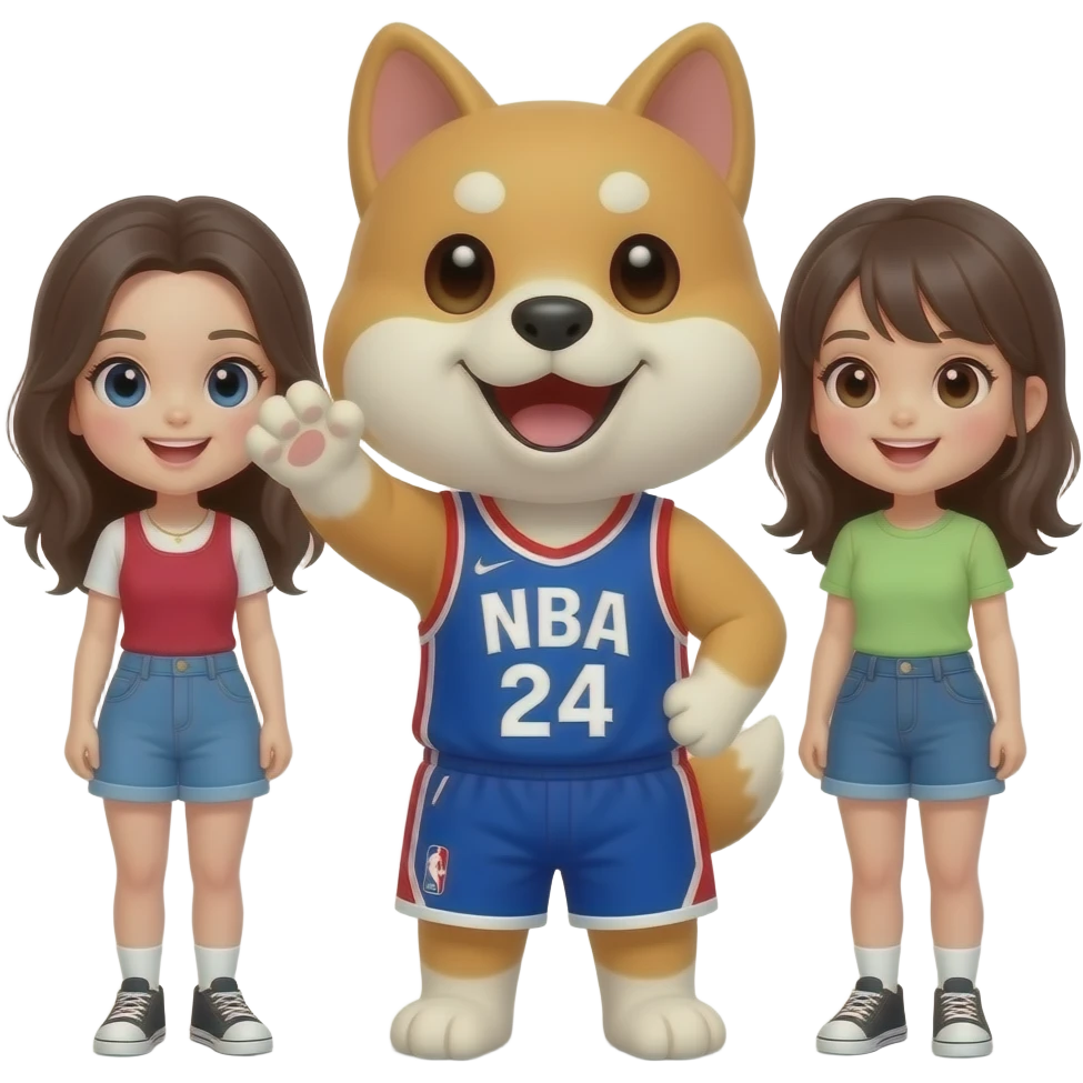 Hachiko dog in chibi cute animation as nba fans cheering girls emoji