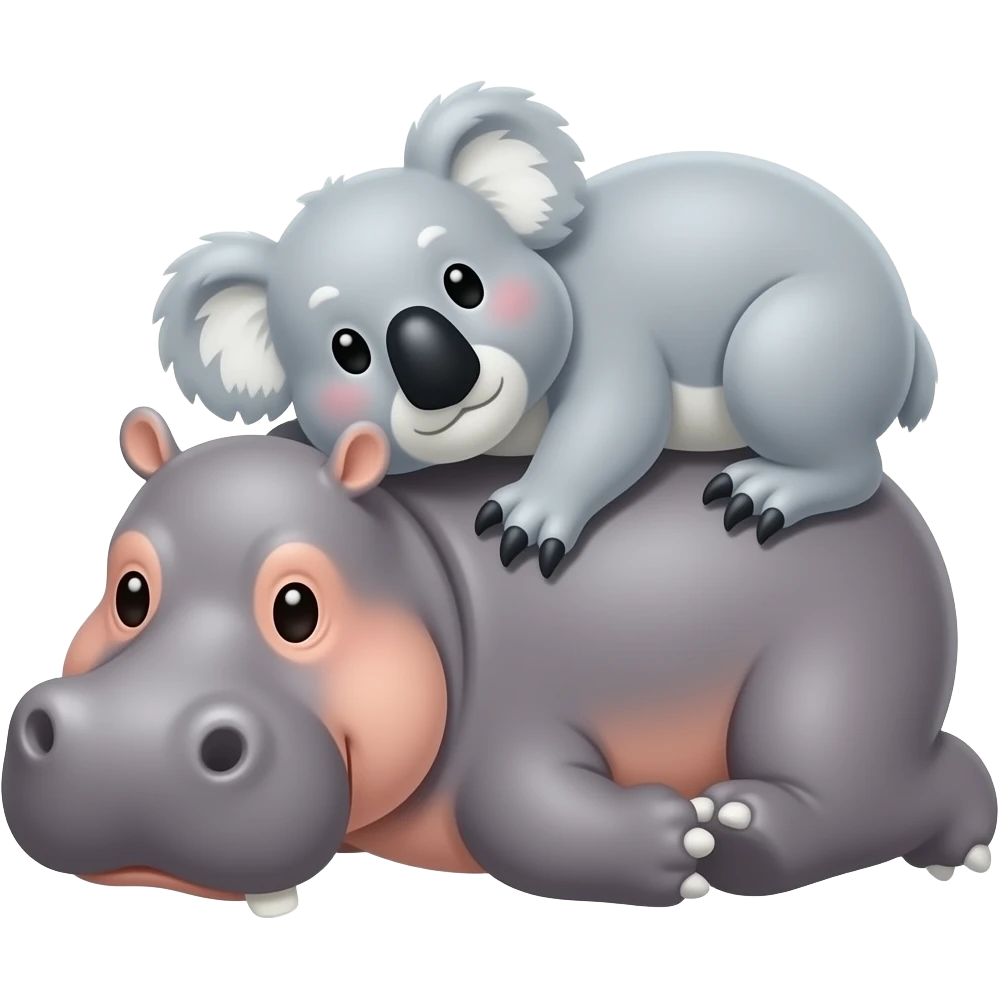 hippo laying down with koala undernesth it with legs wrapped around hugging emoji