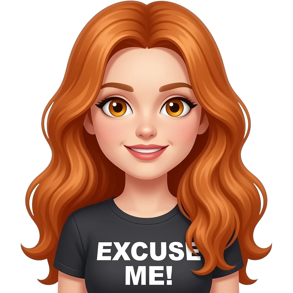 sexy girl with overlong ginger hair and ginger eyes a top with EXCUSE ME! written on it emoji