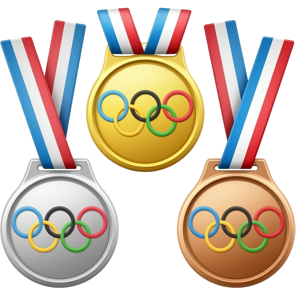 3 medls (gold, silver, bronze) with olympic symbol emoji