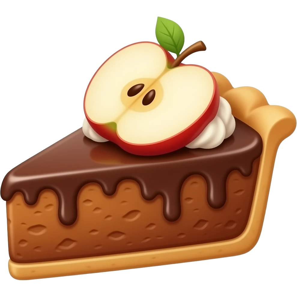 apple chocolate pie dessert, pie with apple slices and chocolate, premium casual game art, 3D cartoon, front view, centered, no outline, transparent background emoji