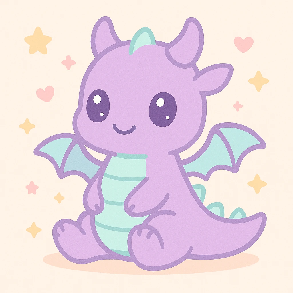 cute purple dragon, fun and appealing style, adorable and appealing character design emoji