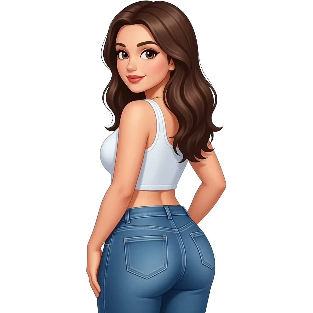 Pretty sexy girl w/ Big booty n boobs  looking  backwith jeans emoji