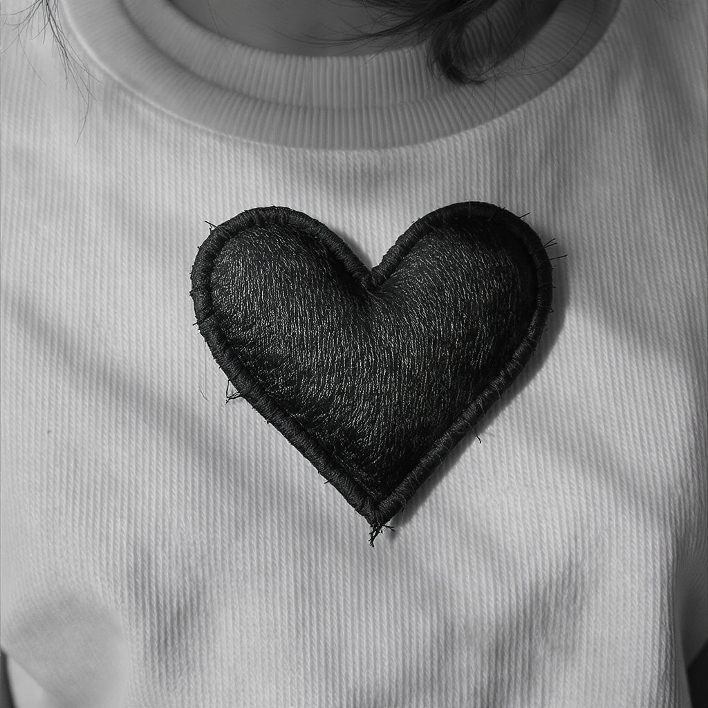 emo heart with a stitched patch emoji