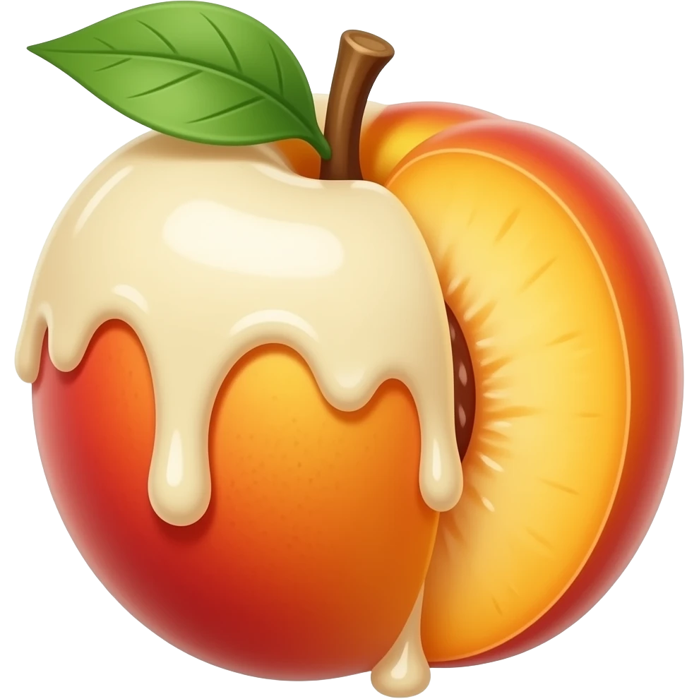 White chocolate dripping from the inside of nectarine emoji