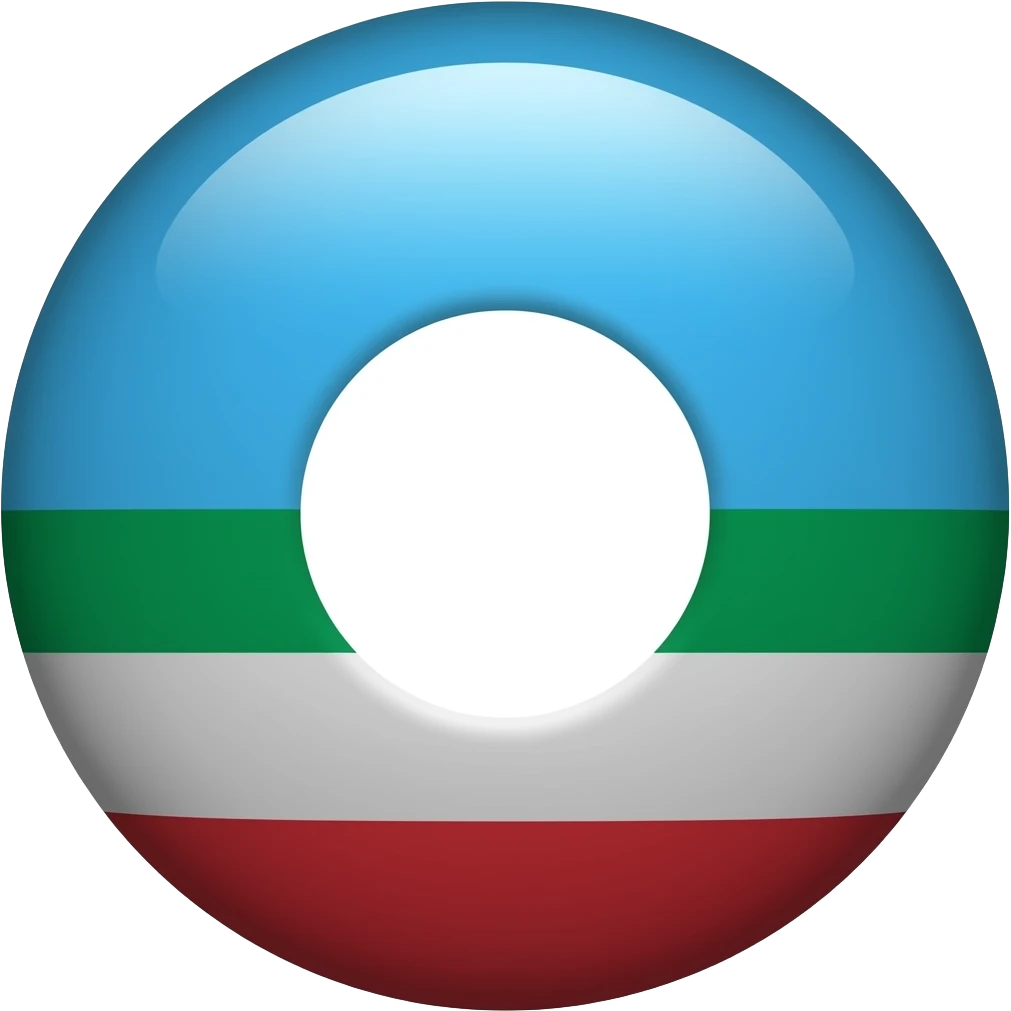 голубое небо без облок 1 белый круг в середине 1 красная полоса в низу 1 зелёная полоса выше красной полосы 1 белая полоса выше зелёной полосы в виде флага одна зелёная полоса emoji